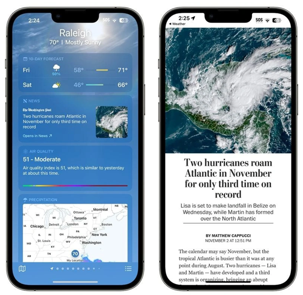 南山苹果14维修分享iPhone 14手机如何看天气时顺带看新闻 